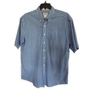 L.L. Bean Men's Short Sleeve Button Down Wrinkle Resistant Blue Gingham Size LT